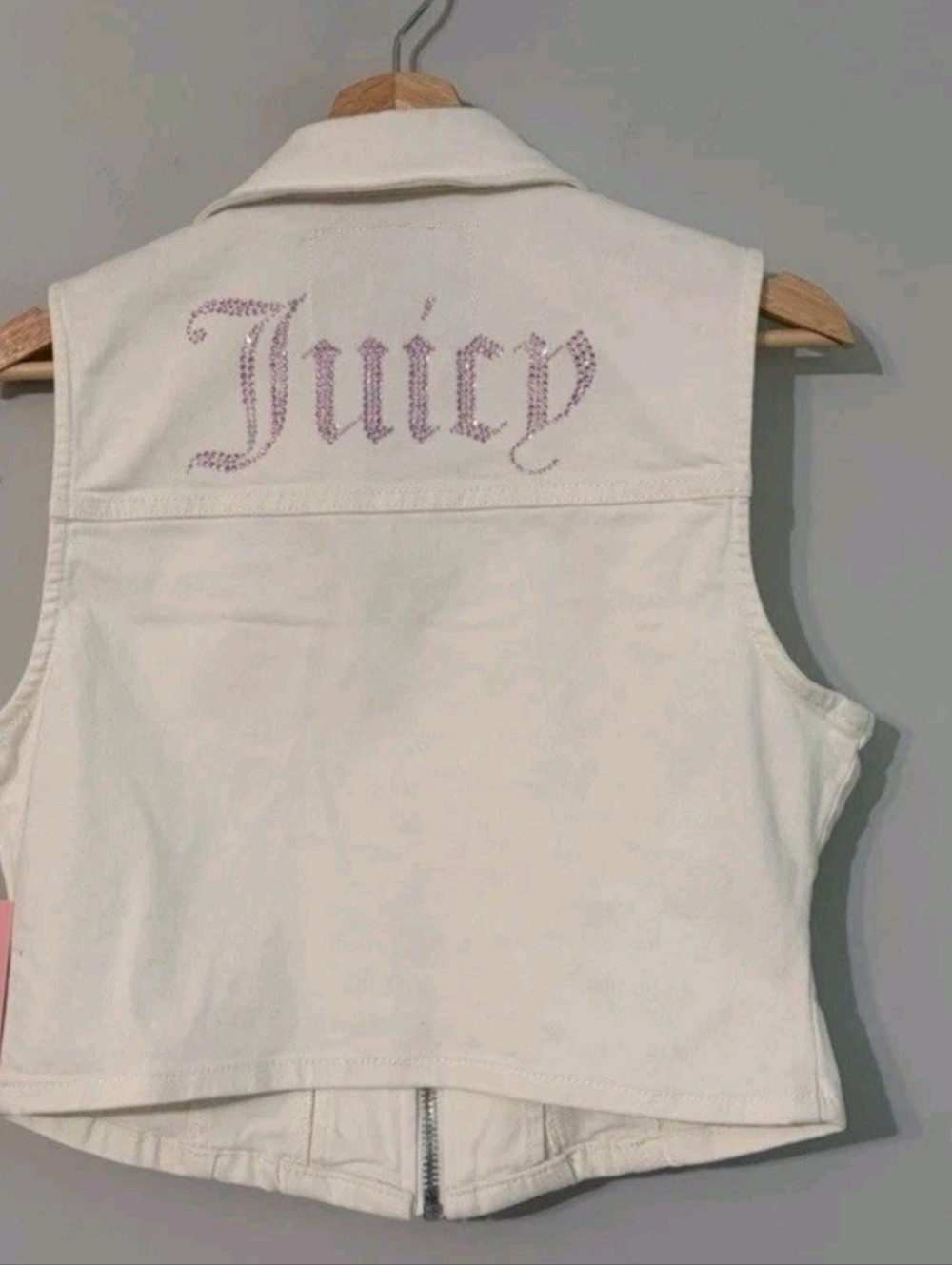 Juicy Couture White Rhinestone 'Juicy' Denim Vest